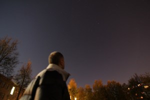 Stars observer watching in the night sky